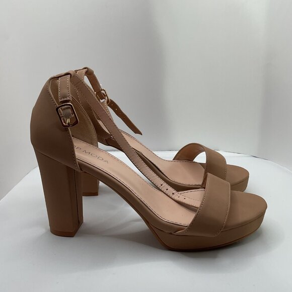 Tan Platform Block Heel size 7 Sandals With Ankle Strap & Buckle Closure By Top - Picture 2 of 4